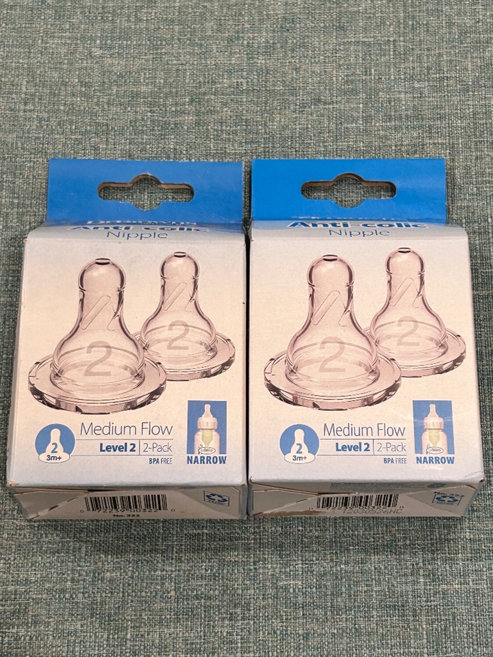 Lot of 2 Dr. Brown's Natural Flow Anti-Colic Replacement Nipples Lvl 2 Med Flow